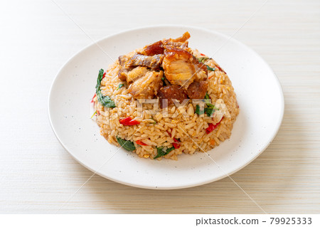fried rice with Thai basil and crispy belly pork fried rice with Thai basil and crispy belly pork 79925333
