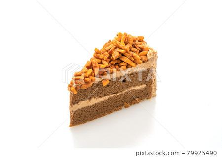 coffee almonds cake on white 79925490