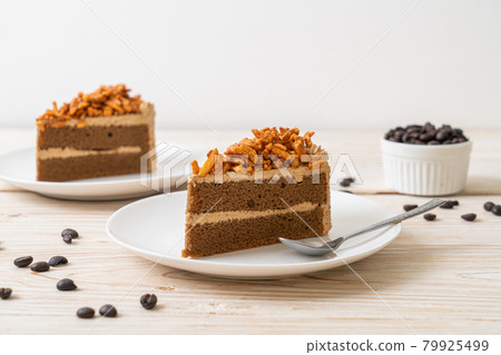 coffee almonds cake on plate coffee almonds cake on plate 79925499