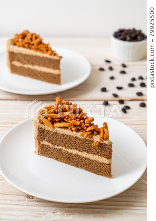 coffee almonds cake on plate 79925500