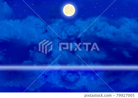 Clouds reflected on the surface of the water at full moon and night Clouds reflected on the surface of the water at full moon and night 79927005