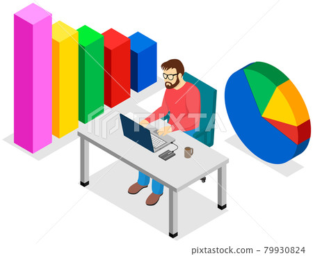 Employees analyze statistical indicators, business data. Characters work with marketing research 79930824