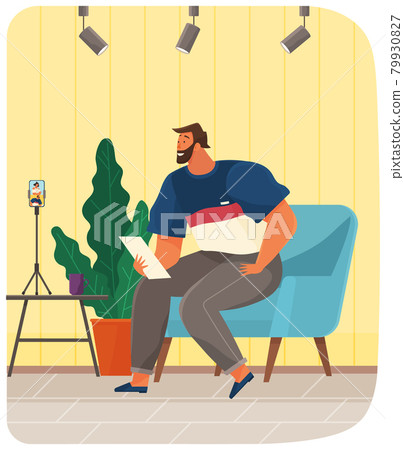 Man watching video, podcast, broadcast on smartphone screen. Virtual communication via Internet 79930827