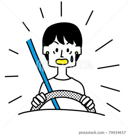 A woman in a pinch while driving a car 79934657