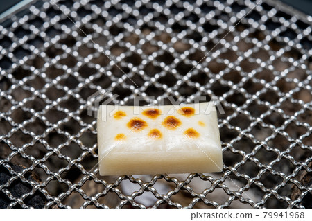 Mochi baked with shichirin and bincho charcoal Mochi baked with shichirin and bincho charcoal 79941968