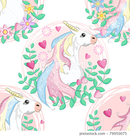 Doodle unicorn pattern for textile design. Animal cartoon. Ditsy print. Trendy seamless pattern. Fabric pattern. Doodle unicorn pattern for textile design. Animal cartoon. Ditsy print. Trendy seamless pattern. Fabric pattern. 79950075