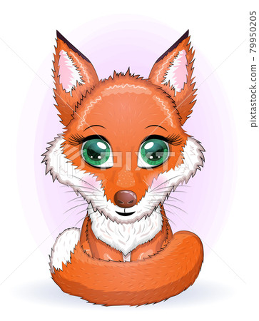 Cute red fox with a fluffy tail, children's theme Cute red fox with a fluffy tail, children's theme 79950205