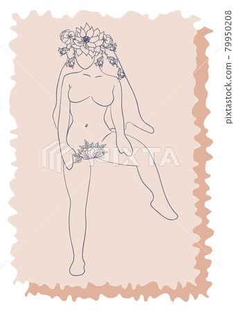 Woman silhouette, female body, body positive, cosmetic concept with flowers, trendy beige Woman silhouette, female body, body positive, cosmetic concept with flowers, trendy beige 79950208