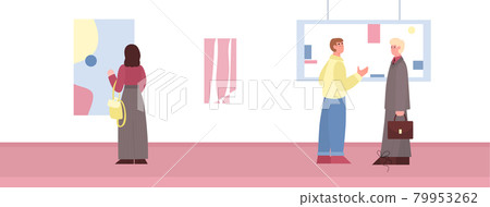 People in museum of modern art watching exposition, flat vector illustration. People in museum of modern art watching exposition, flat vector illustration. 79953262