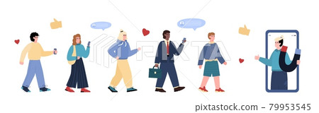 Influencer man on mobile phone screen holding magnet and attraction customers Influencer man on mobile phone screen holding magnet and attraction customers 79953545