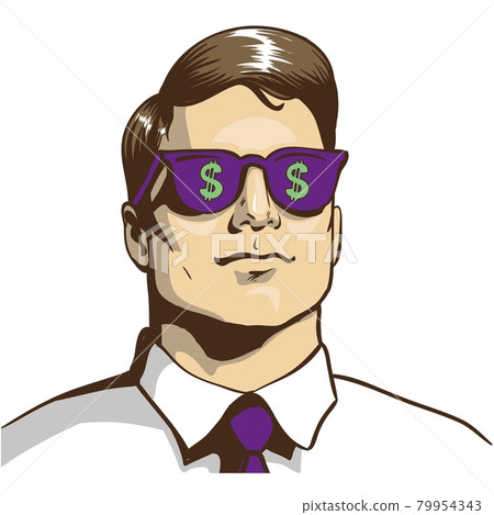 Pop art man billionaire in dollar glasses vector Pop art man billionaire in dollar glasses vector 79954343