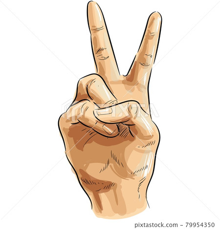 Victory hand sign vector pop art illustration on white 79954350