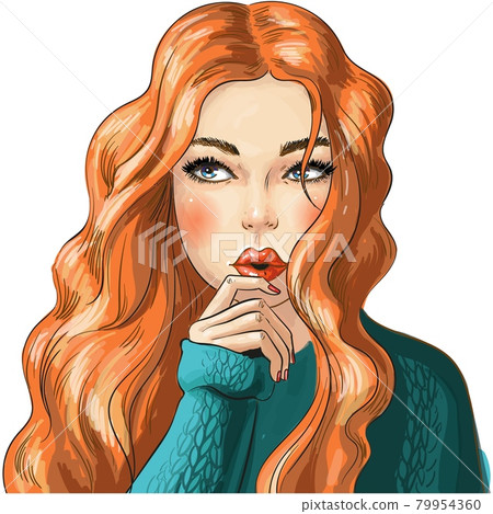 Beautiful woman thinking portrait pop art portrait Beautiful woman thinking portrait pop art portrait 79954360