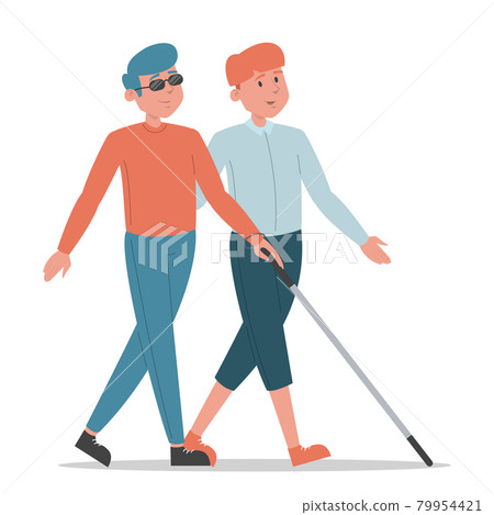 Blind man walking with a friend isolated 79954421