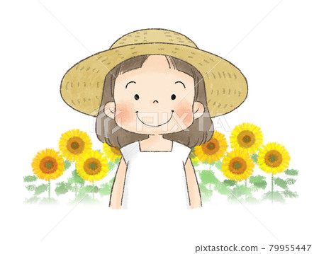 向日葵田和草帽的女孩 79955447