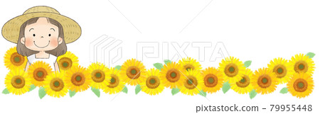 帶向日葵草帽的少女（橫紋裝飾） 79955448