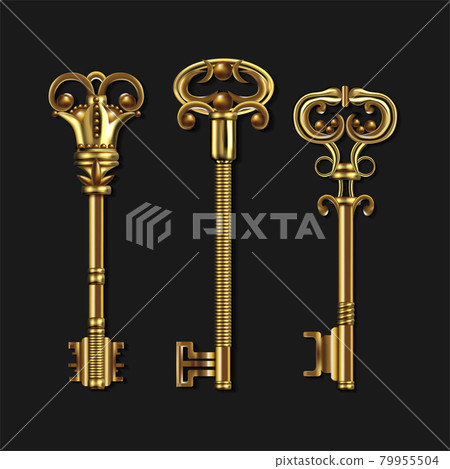 Realistic Detailed 3d Old Gold Keys Set. Vector - Stock Illustration ...
