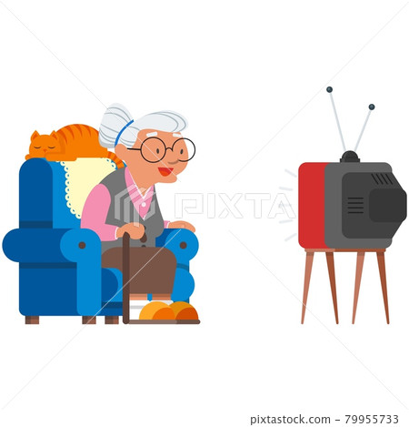 Old woman watch tv vector elderly grandma enjoy... - Stock Illustration ...