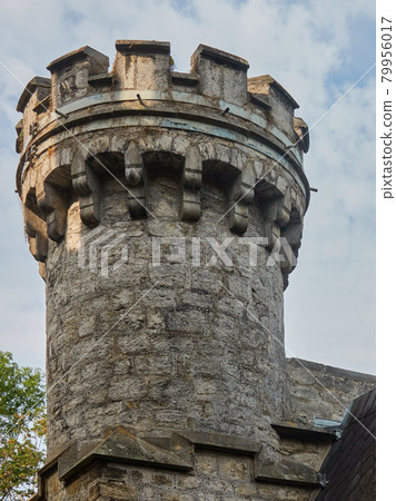 Watchtower at the corner of a medieval gothic german castle Watchtower at the corner of a medieval gothic german castle 79956017
