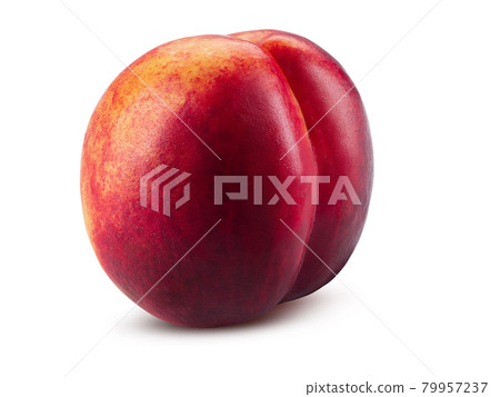 Smooth-skinned nectarine fruit isolated on white background with copy space for text or images. Close-up shot. Smooth-skinned nectarine fruit isolated on white background with copy space for text or images. Close-up shot. 79957237