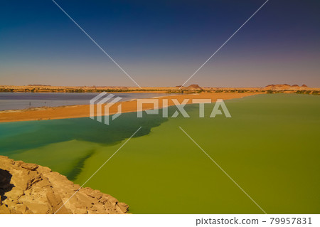 Panoramic view to Katam aka Baramar lake group of Ounianga kebir lakes at the Ennedi, Chad Panoramic view to Katam aka Baramar lake group of Ounianga kebir lakes at the Ennedi, Chad 79957831