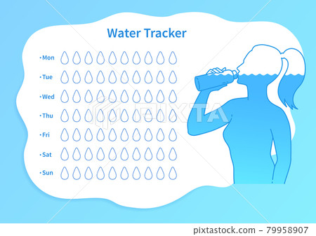 Water tracker template with female silhouette Water tracker template with female silhouette 79958907