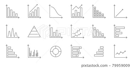 Graph chart line icons set. Business data statistic. Infographic template. Annual report presentation. Financial bar sign. Pie chart diagram. Finance progress plan. Web interface. Vector illustration 79959009