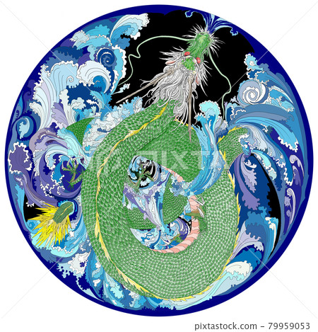 Illustrated figure of the phantom beast, the blue dragon, climbing from the bottom of the darkness toward the heavens 79959053