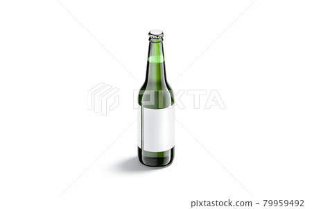 Blank green glass beer bottle with white label mockup, isolated 79959492
