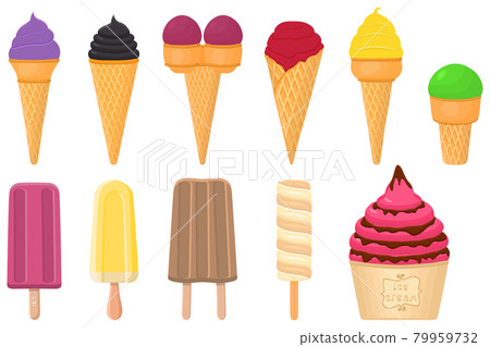 big kit ice cream popsicle different types in cone waffle cup 79959732