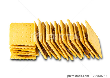 Homemade crispy cheese shake biscuit filled with pineapple jam isolated on white background. 79960755