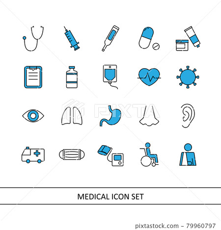 醫學插圖圖標集（白色背景、矢量、裁剪） 79960797