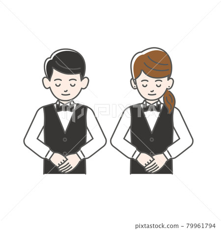 鞠躬服務員和女服務員 鞠躬服務員和女服務員 79961794