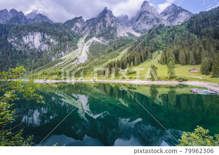 Dachstein Mountains reflected in Gosau beautiful lake, Austria 79962306