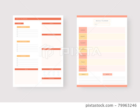 Modern planner template set. Set of planner and to do list. Daily and weekly planner template. Vector illustration. Modern planner template set. Set of planner and to do list. Daily and weekly planner template. Vector illustration. 79963246