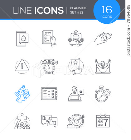 Planning mobile app - line design style icons set Planning mobile app - line design style icons set 79964088