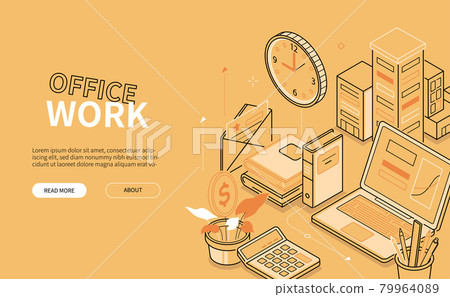 Office work - line design style isometric web banner 79964089