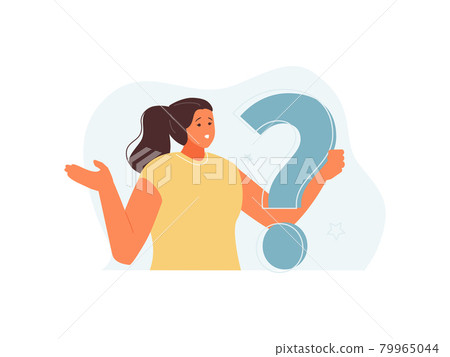 Girl with a question mark looking for a solution 79965044