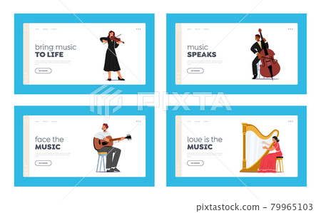 Artists Playing Classical Music Landing Page Template Set. Musicians with String Instruments Perform on Stage Artists Playing Classical Music Landing Page Template Set. Musicians with String Instruments Perform on Stage 79965103