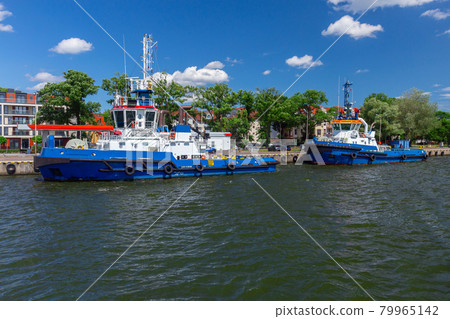 Swinoujscie. Marine ship at the city embankment. Swinoujscie. Marine ship at the city embankment. 79965142