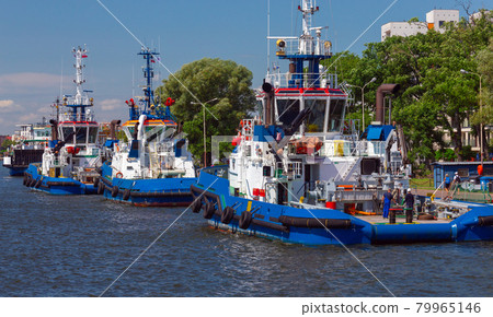 Swinoujscie. Marine ship at the city embankment. Swinoujscie. Marine ship at the city embankment. 79965146