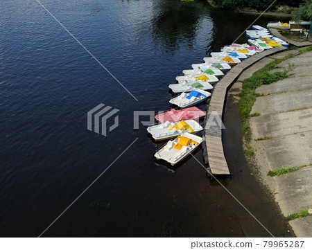 wide panoramic photo variety of a catamarans at lake, river wide panoramic photo variety of a catamarans at lake, river 79965287
