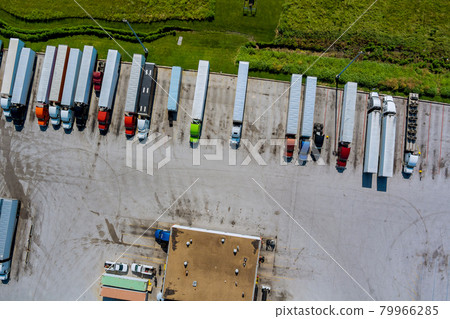 Aerial view with rest area for heavy trucks 79966285