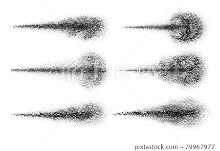 Spray black. Water particles jet texture. Spreading powder, mist, steam cloud or dust. Perfume, aerosol or cosmetic spray effect vector set 79967977