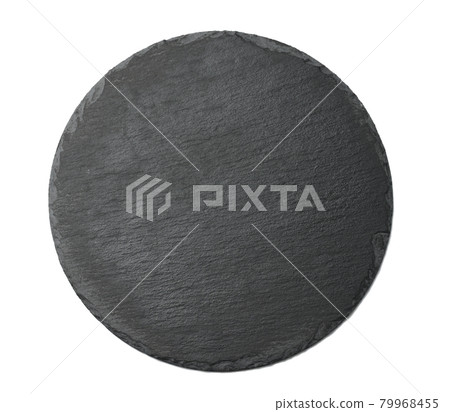 empty black round graphite board for serving dishes isolated on white background 79968455
