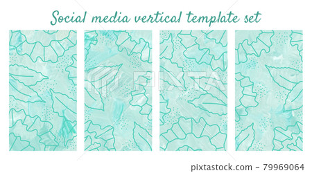 Green flowers on blue textured background. Social media vertical template set Green flowers on blue textured background. Social media vertical template set 79969064