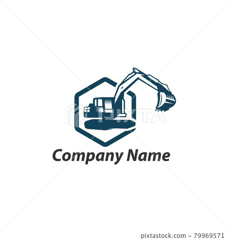 Excavation work logo design, emblem of excavator or building machine rental organisation print stamps, constructing equipment 79969571
