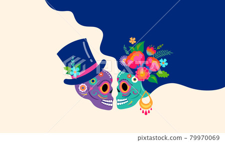 Day of the dead, Dia de los muertos with in love couple, Mexican wedding concept, woman and man Day of the dead, Dia de los muertos with in love couple, Mexican wedding concept, woman and man 79970069