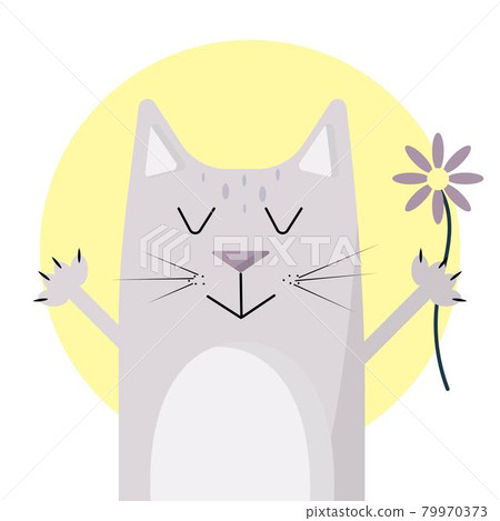Illustration of a cat with a flower.  79970373