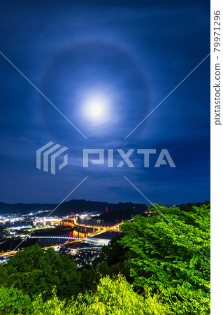 Night view from Ogonzan, Hiroshima City to Niho Junction on a full moon night 79971296